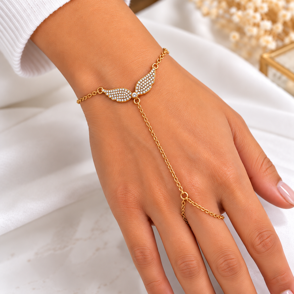 Chaîne de Main Ailes d'Ange Cristaux Luxe