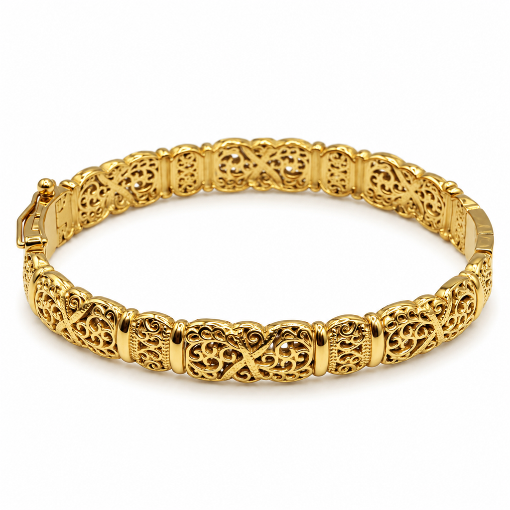 Bracelet Rigide Boules Motifs Orientaux et Barres Dorées Luxe