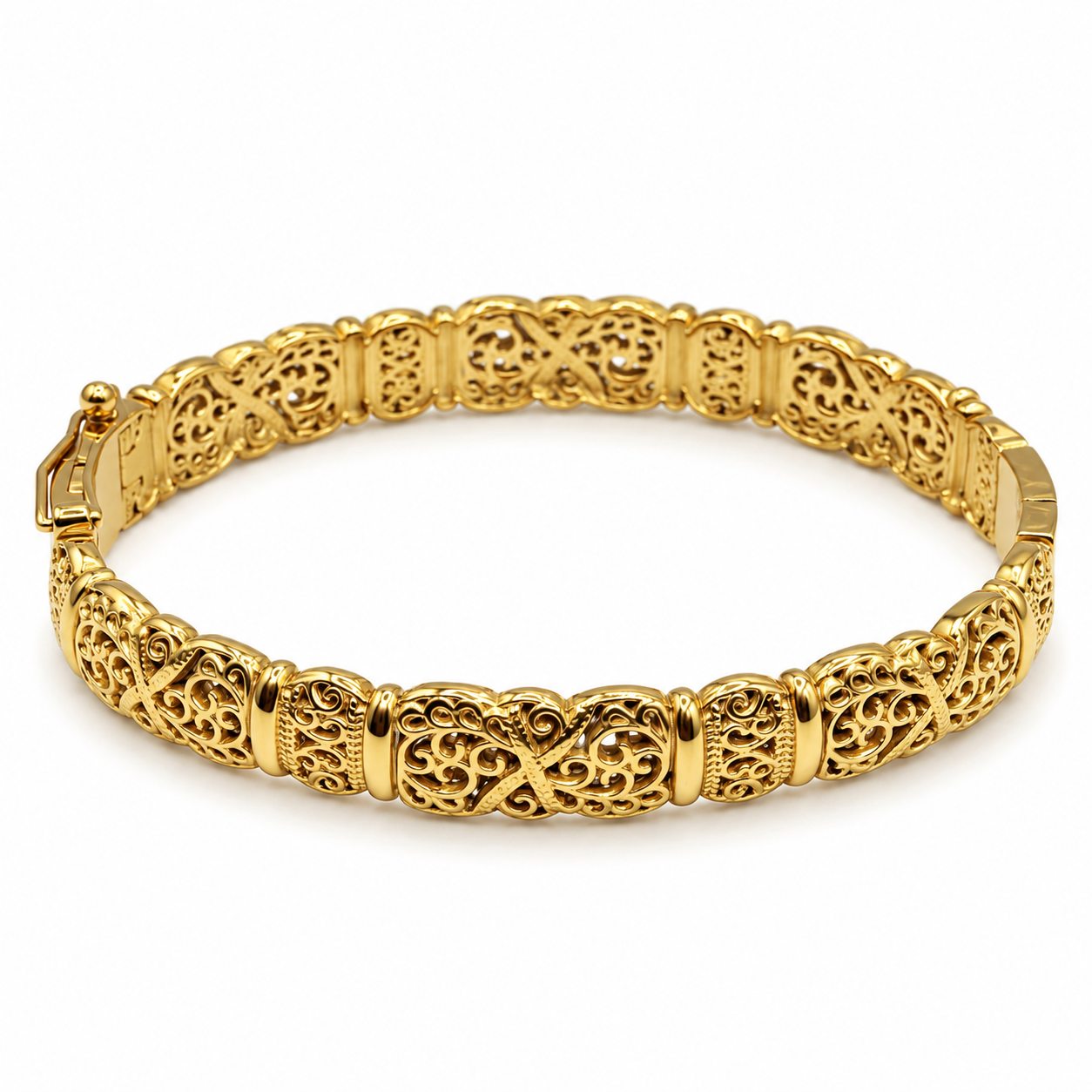 Bracelet Rigide Boules Motifs Orientaux et Barres Dorées Luxe