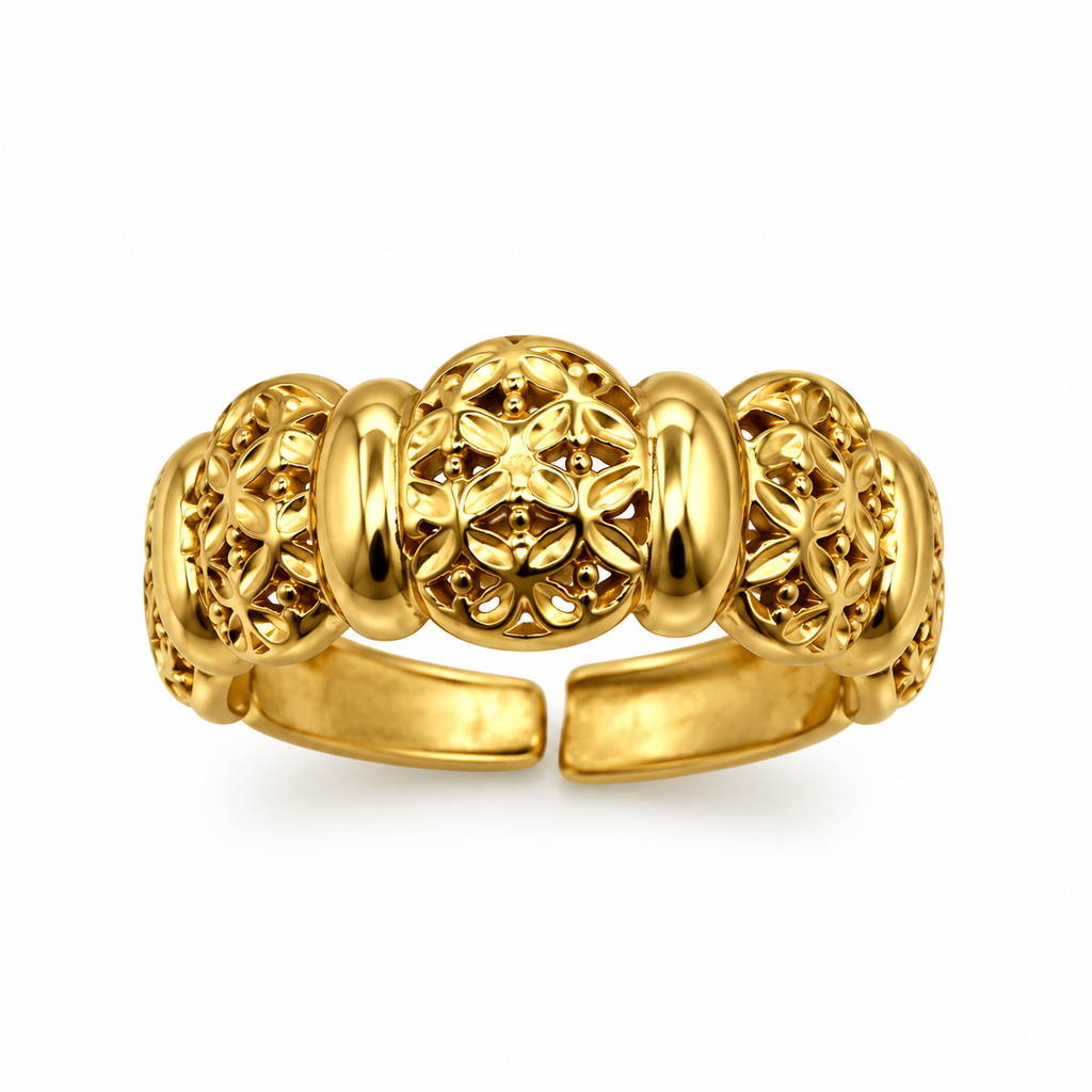 Bague Boules Motifs Orientaux et Barres Dorées Luxe