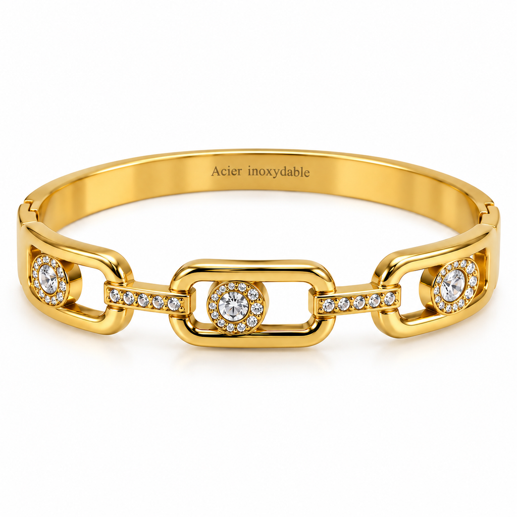 Bracelet Rigide Triple Pendentifs Mexicain Ronds Cristaux Luxe