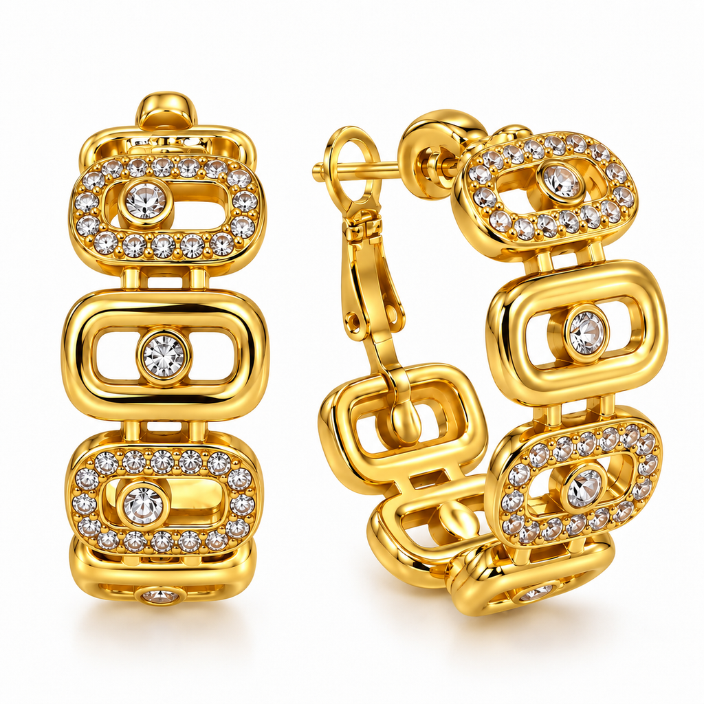 Boucles d'oreilles Triple Pendentifs Mexicain Cristaux Luxe