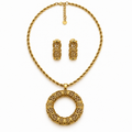 Ensemble Collier Long et Boucles d'oreilles Boules Motifs Orientaux et Barres Dorées Luxe