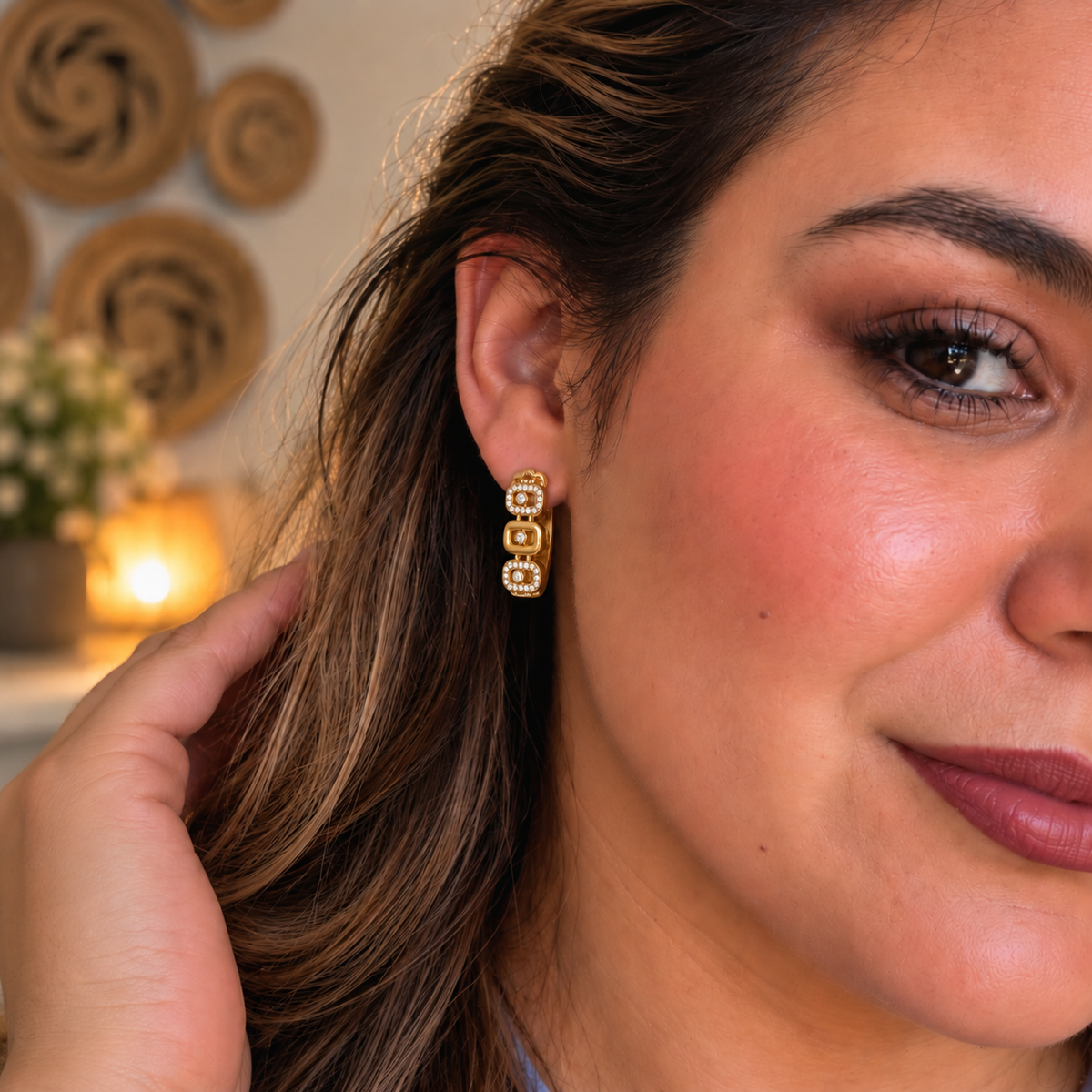 Boucles d'oreilles Triple Pendentifs Mexicain Cristaux Luxe