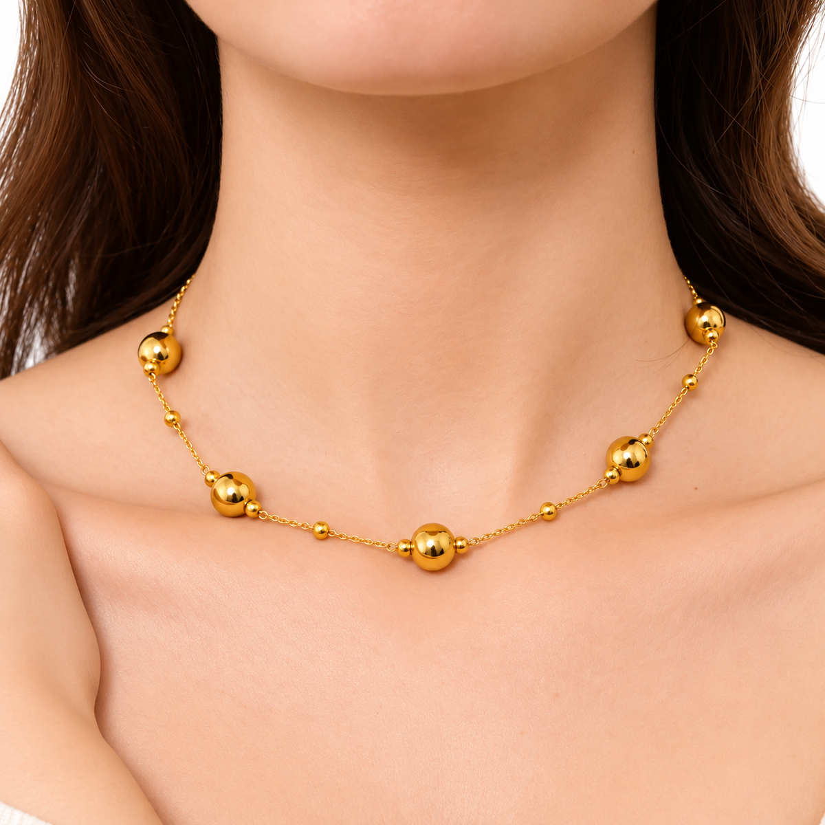 Collier Boules Dorées Grosses et Petites Luxe