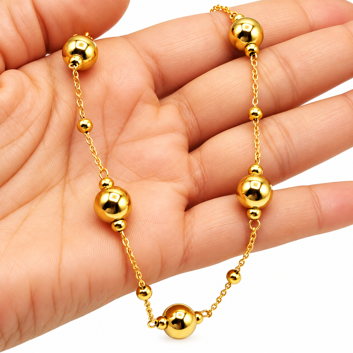 Collier Boules Dorées Grosses et Petites Luxe