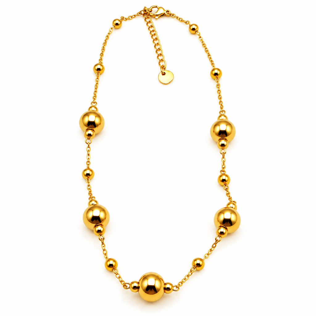 Collier Boules Dorées Grosses et Petites Luxe