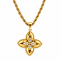 Collier Double Fleurs Dorées et Cristaux Luxe
