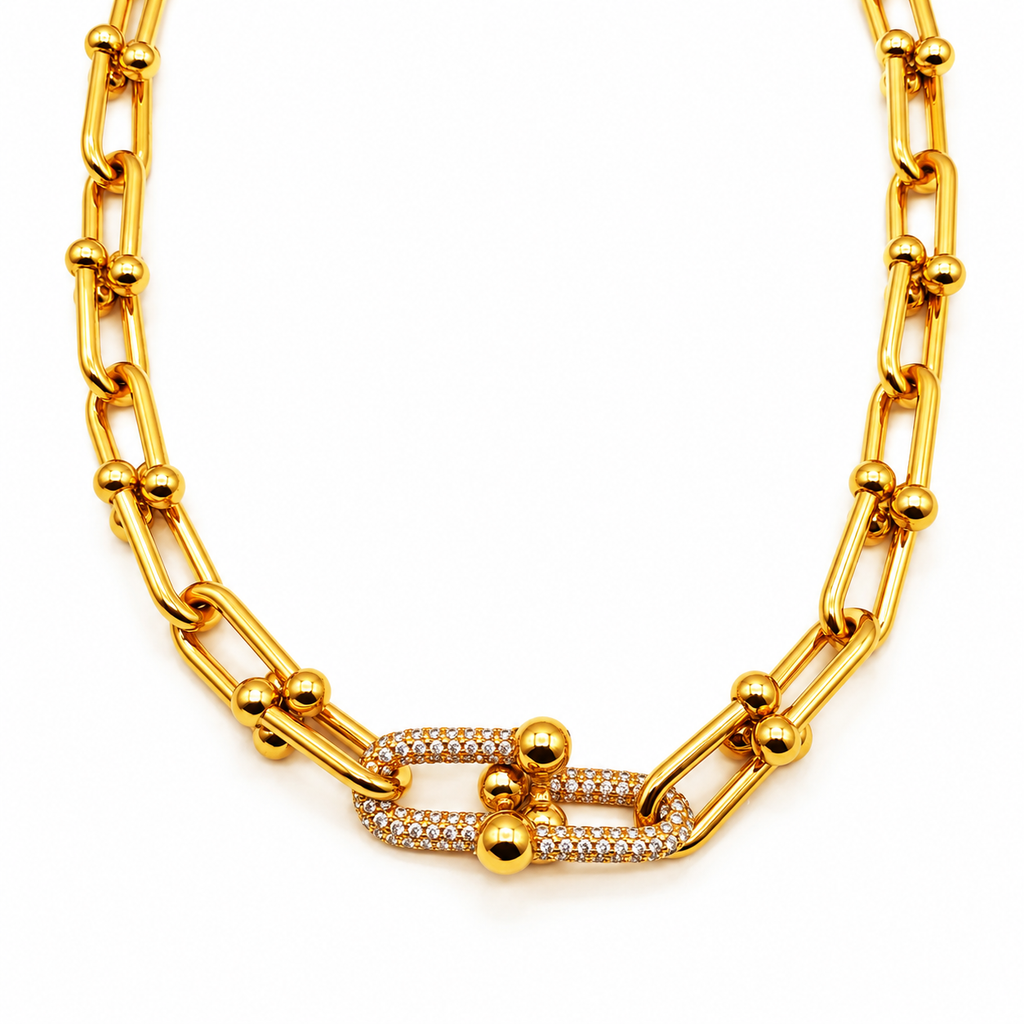 Collier Double Grand T Luxe Cristaux Luxe