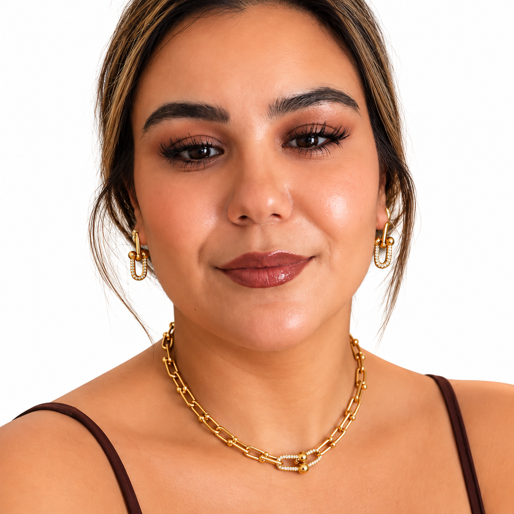 Collier Double Grand T Luxe Cristaux Luxe