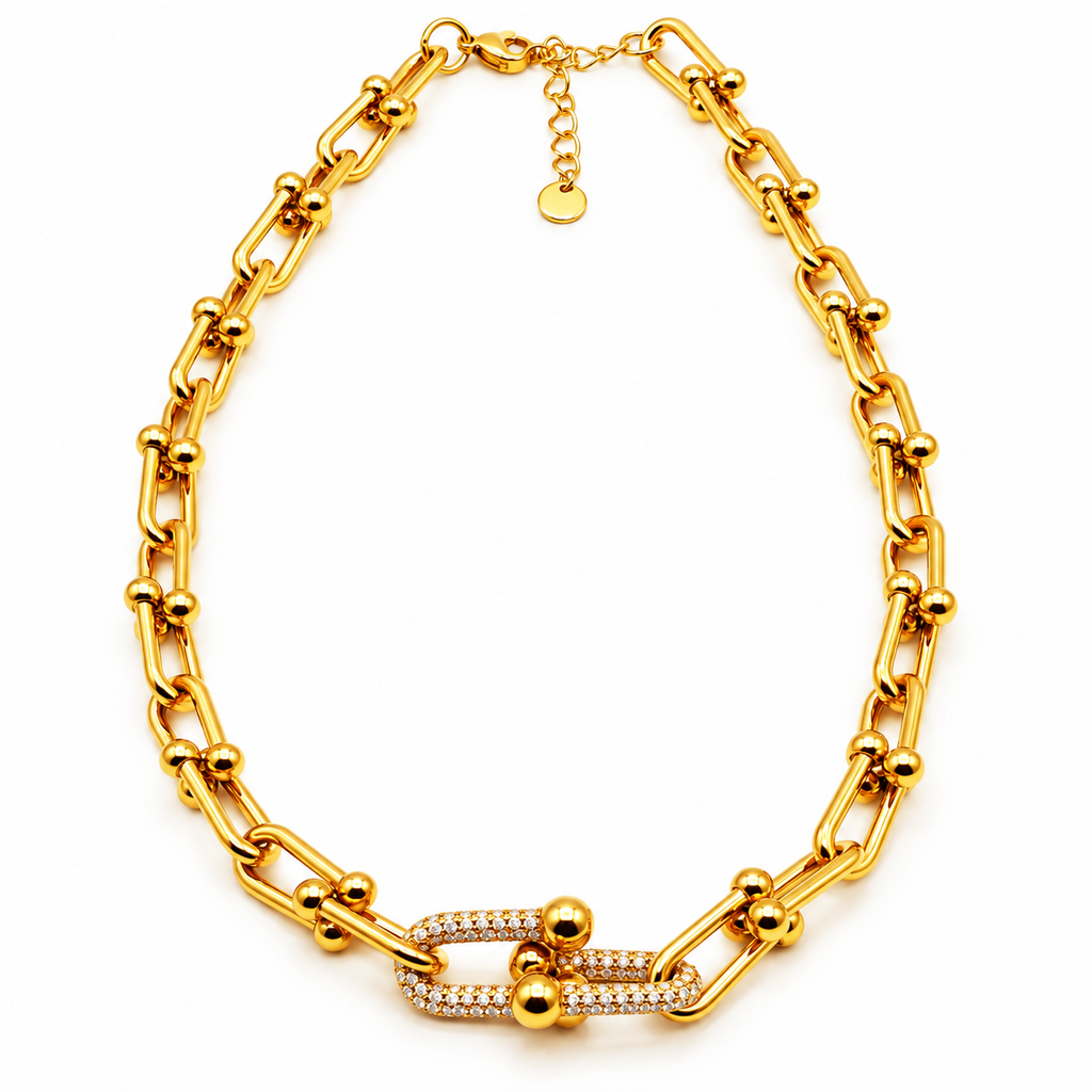 Collier Double Grand T Luxe Cristaux Luxe