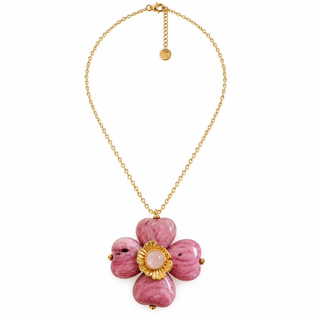 Collier Fleur Multi Coeurs Roses Luxe