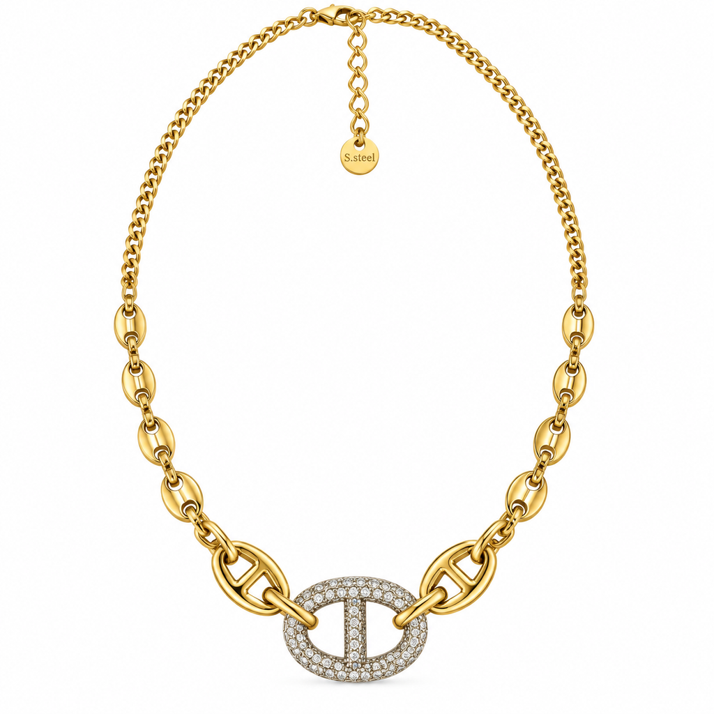 Collier Graine de Café H Luxe Argenté Cristaux
