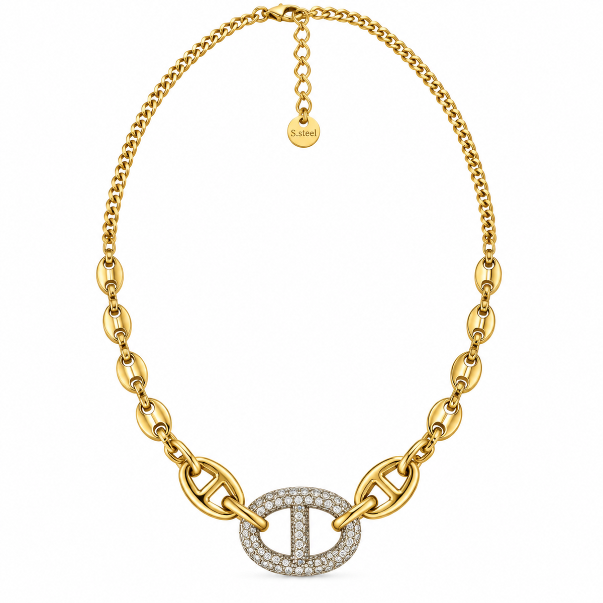 Collier Graine de Café H Luxe Argenté Cristaux