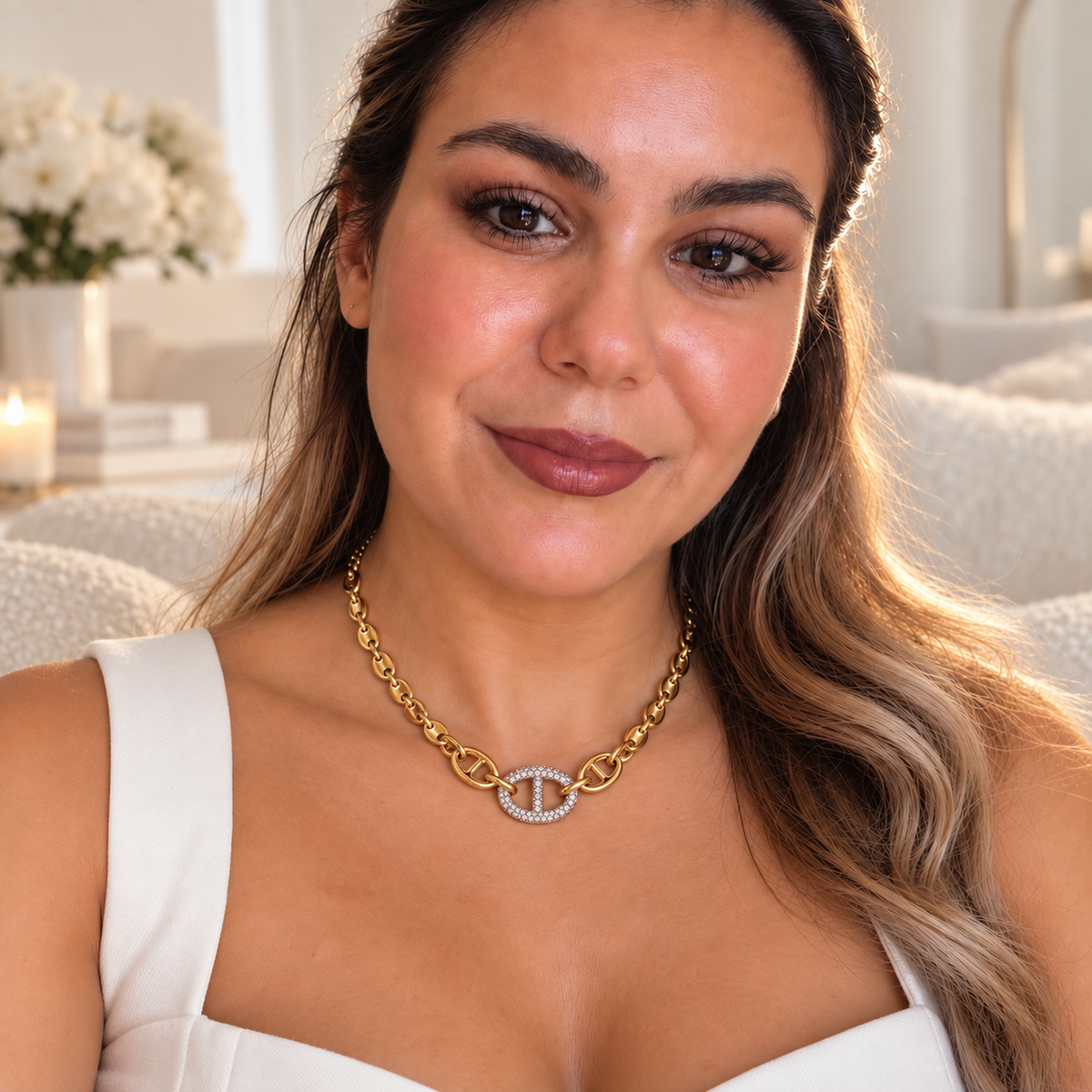 Collier Graine de Café H Luxe Argenté Cristaux