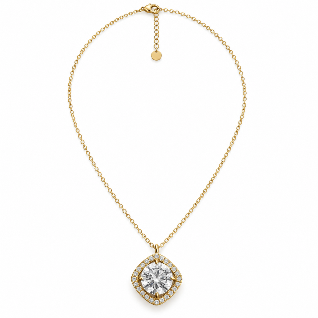 Collier Grand Cristal Rond Tour Carré Cristaux Luxe