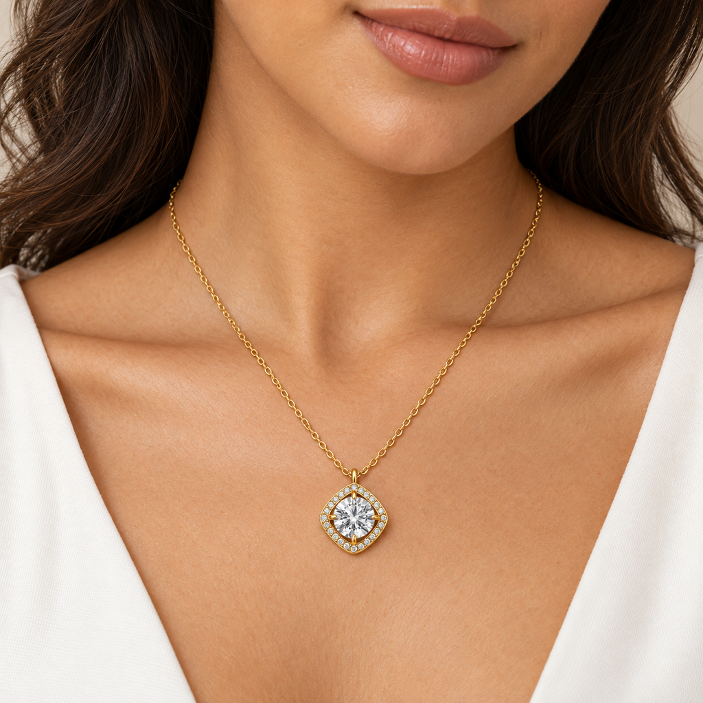 Collier Grand Cristal Rond Tour Carré Cristaux Luxe