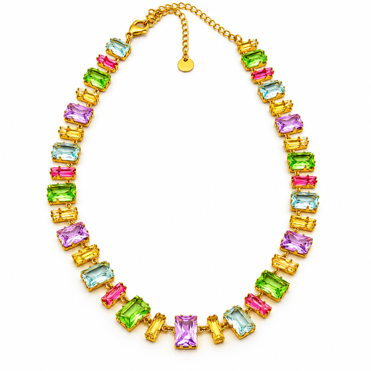Collier Multi Cristaux Rectangles Multi Formes Multicolores Luxe
