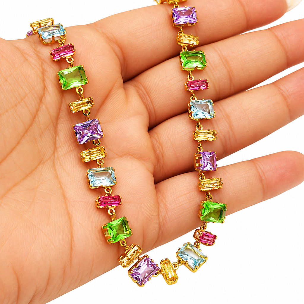 Collier Multi Cristaux Rectangles Multi Formes Multicolores Luxe