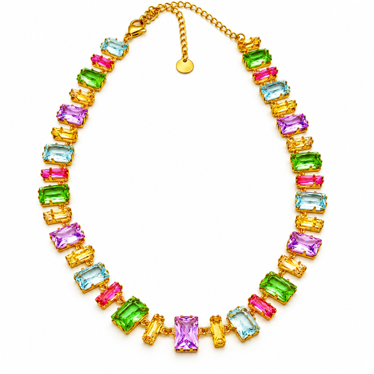 Collier Multi Cristaux Rectangles Multi Formes Multicolores Luxe