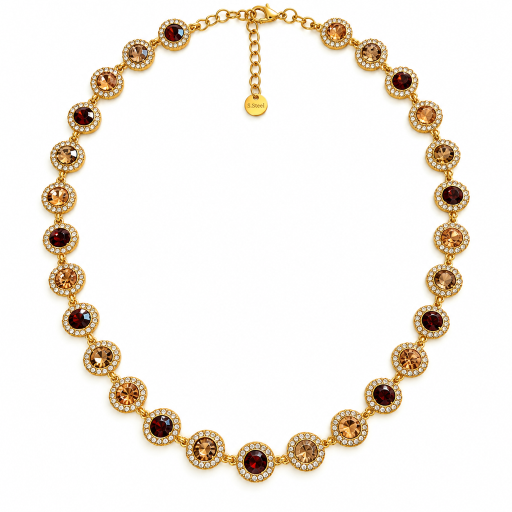 Collier Multi Cristaux Ronds Nuances de Marron Luxe