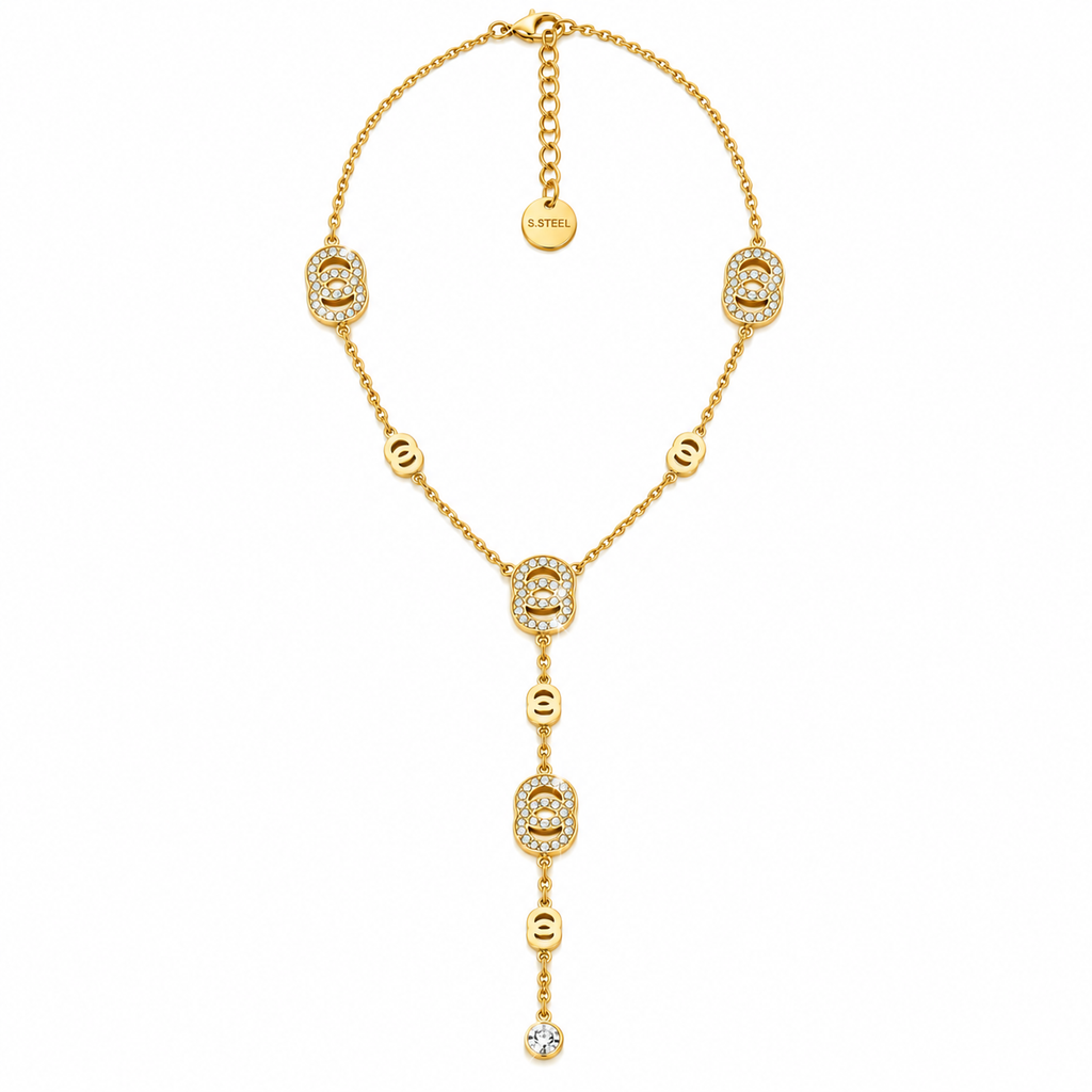 Collier Multi Double C Dorés et Cristaux Luxe Descendant