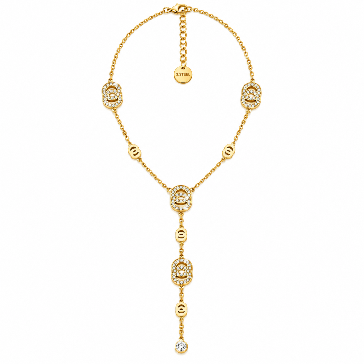 Collier Multi Double C Dorés et Cristaux Luxe Descendant