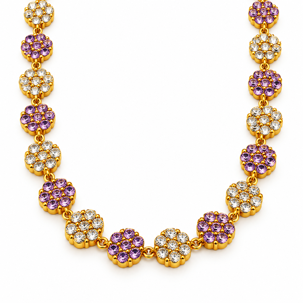 Collier Multi Fleurs de Cristaux Violets et Transparents Luxe