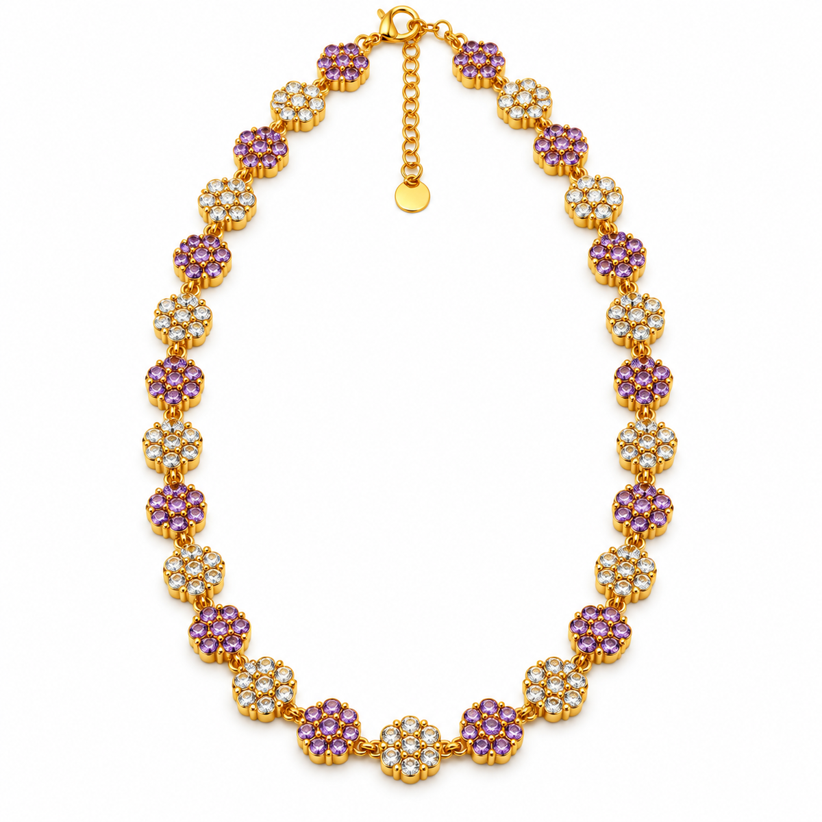 Collier Multi Fleurs de Cristaux Violets et Transparents Luxe