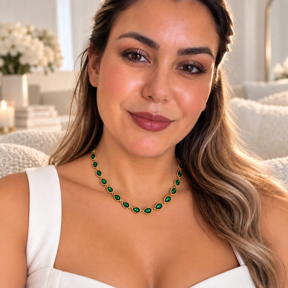 Collier Multi Gouttes Vertes Tour Perles d'imitation Luxe