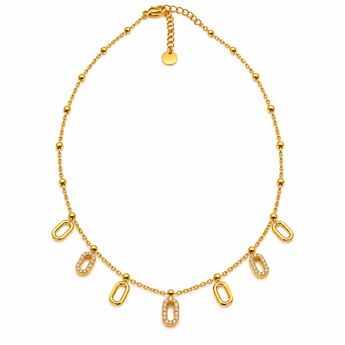Collier Multi Ovales Dorés et Tour Cristaux Luxe