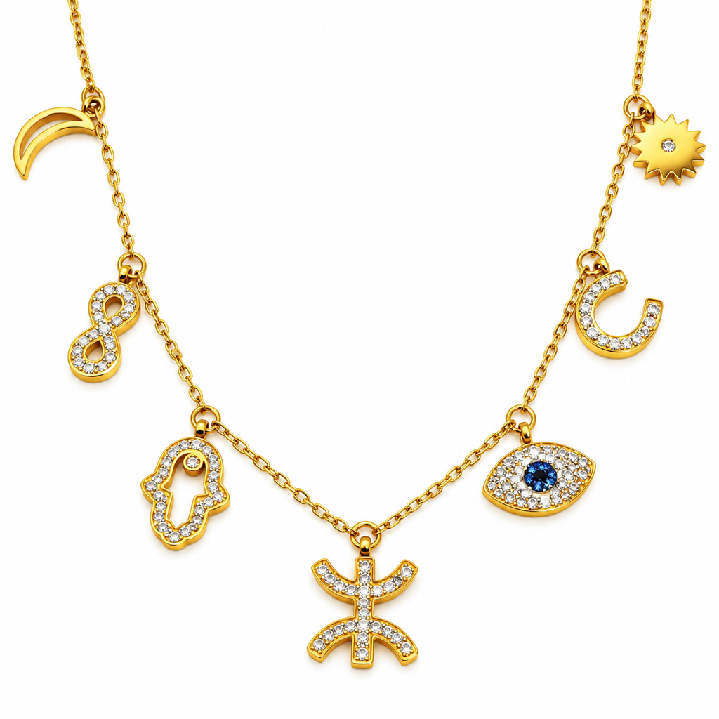 Collier Multi Pendentifs Amazigh Oeil Bleu Luxe