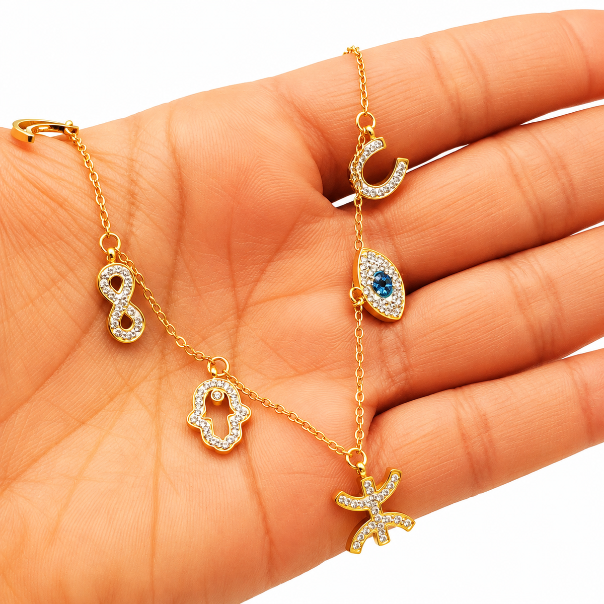 Collier Multi Pendentifs Amazigh Oeil Bleu Luxe
