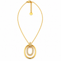 Collier Pendentif Double Ovales Doré et Cristaux Luxe
