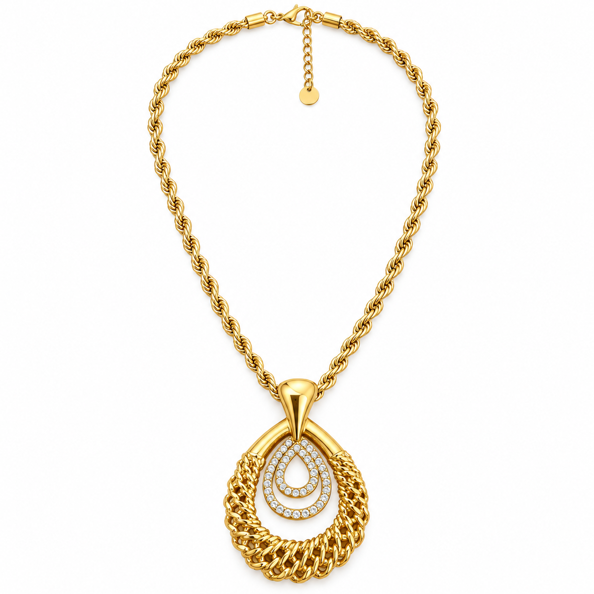 Collier Pendentif Gouttes Torsades et Cristaux Luxe