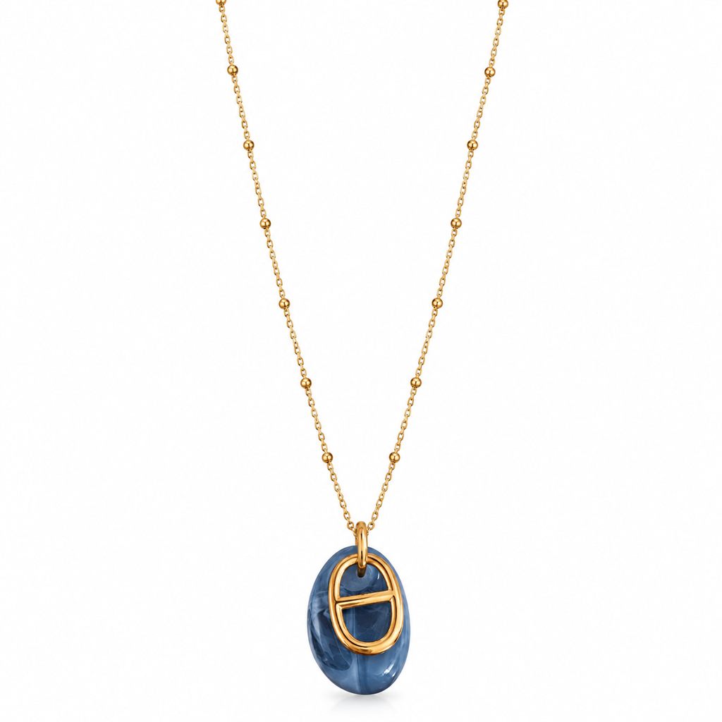 Collier Pendentifs H Luxe et Pierre Bleue Luxe