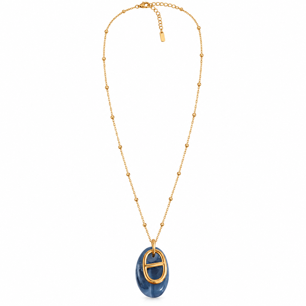 Collier Pendentifs H Luxe et Pierre Bleue Luxe