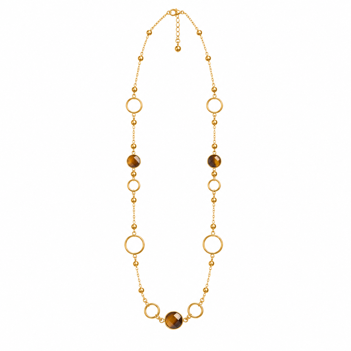 Collier / Sautoir Cercles Creux et Cristaux Ronds Marrons Luxe