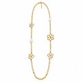 Collier Sautoir Fleurs Creuses et Perles d'imitation Blanches Luxe