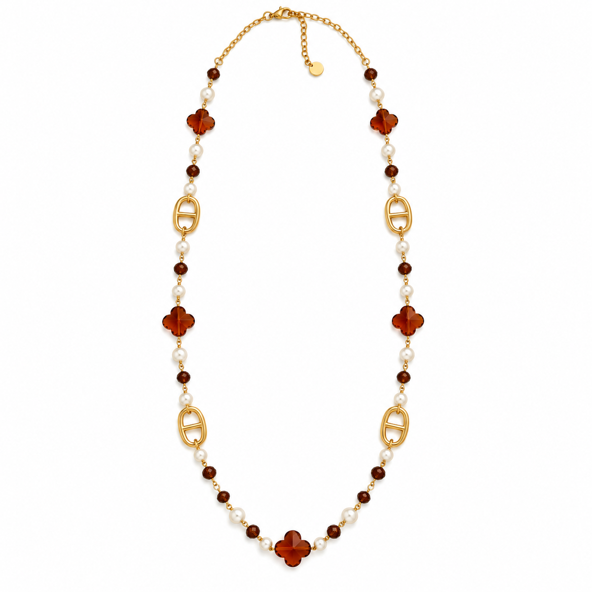Collier / Sautoir H Luxe Trèfles Marrons et Perles d'imitation