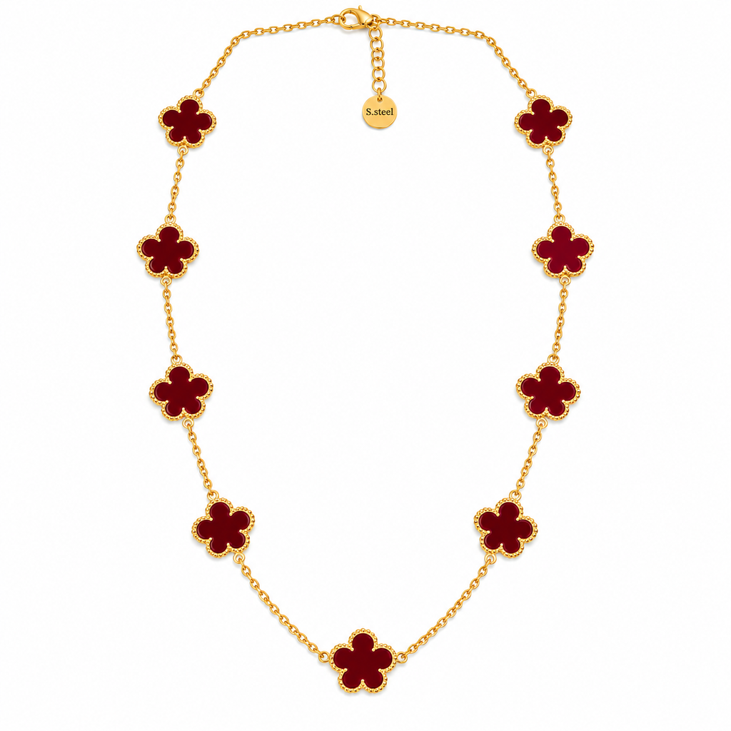 Collier / Sautoir Marguerites Bordeaux Tour Perles d'imitation Luxe