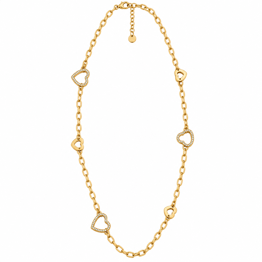 Collier / Sautoir Multi Coeurs Cristaux et Dorés Luxe