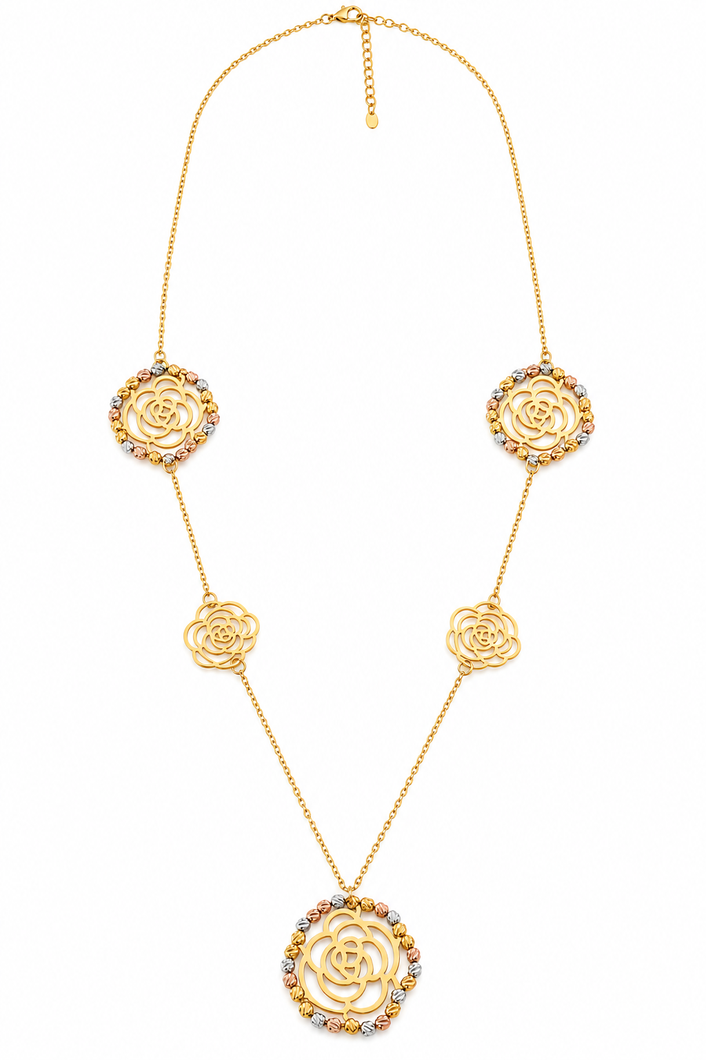 Collier / Sautoir Multi Fleurs Luxe Tour Boules Tricolores