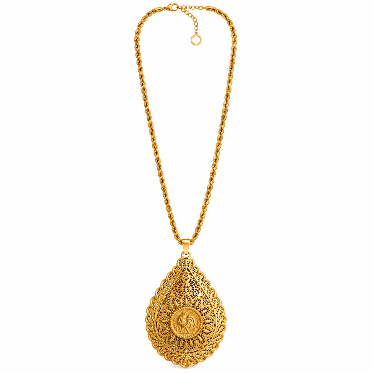 Collier Sautoir Pendentif Goutte Motifs Orientaux Louise Coq Luxe