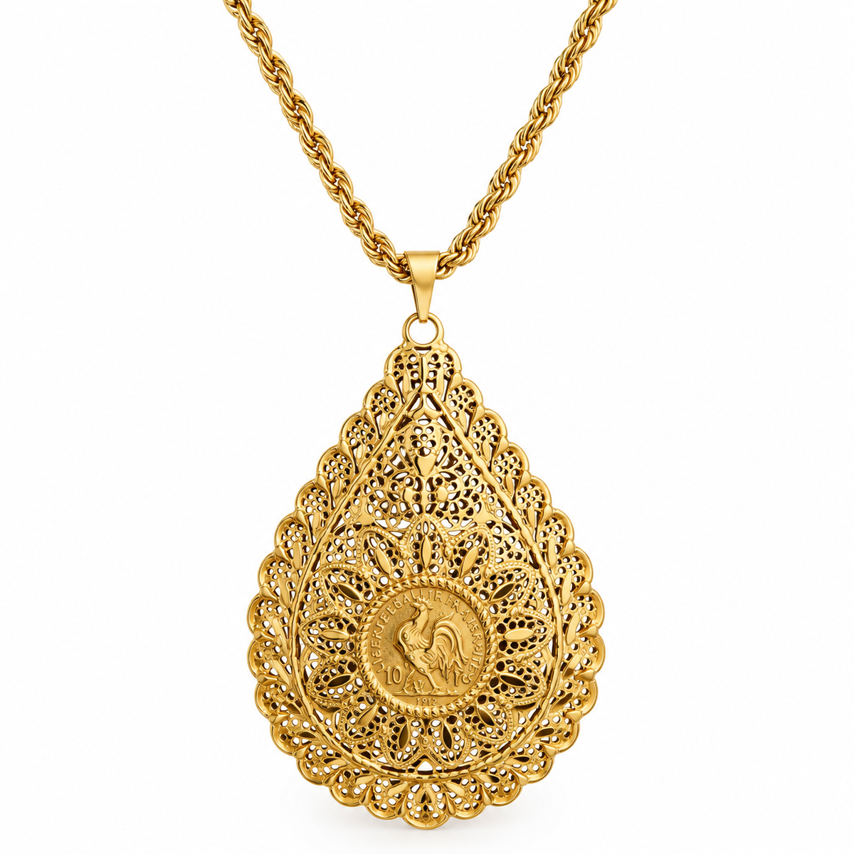 Collier Sautoir Pendentif Goutte Motifs Orientaux Louise Coq Luxe