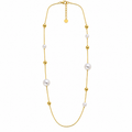 Collier / Sautoir Perles d'imitation Blanches et Dorées Multi Tailles Luxe