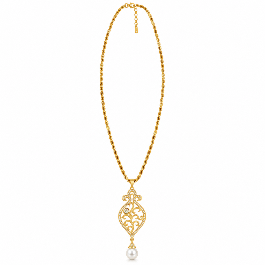 Collier / Sautoir Arabesque Perle d'imitation Blanche Luxe