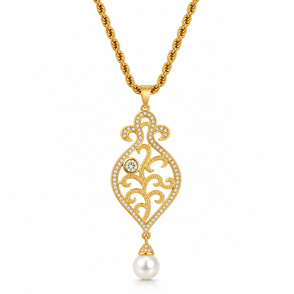 Collier / Sautoir Arabesque Perle d'imitation Blanche Luxe