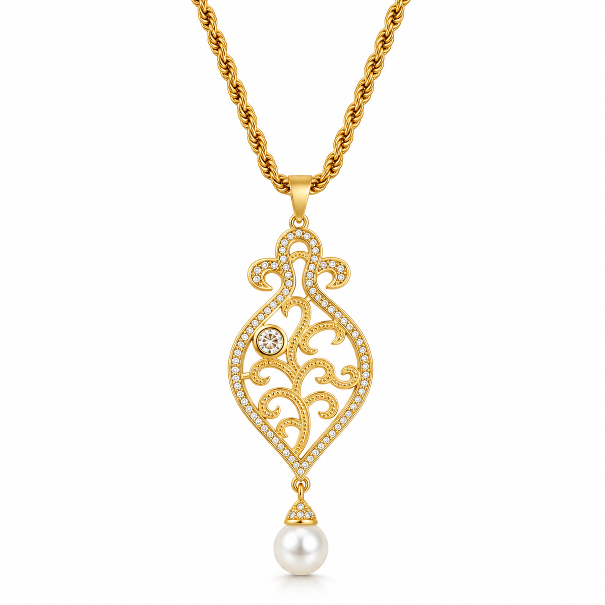 Collier / Sautoir Arabesque Perle d'imitation Blanche Luxe