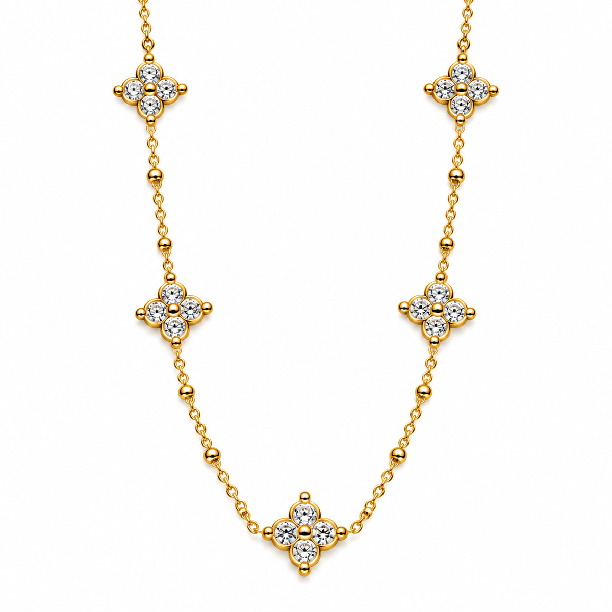 Collier / Sautoir Trèfles 4 Cristaux Ronds Luxe